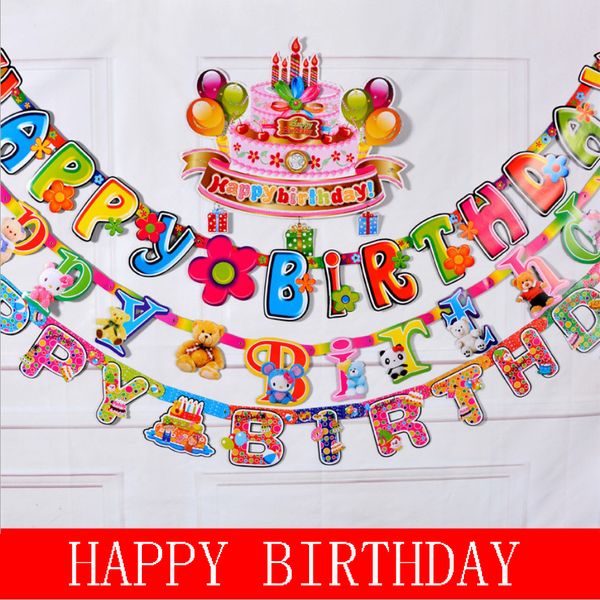 2020 Baby Kids Happy Birthday Banner Flags Pennant Garland Hanging