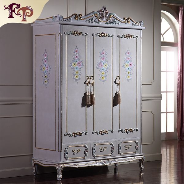 2019 Antique Classic Furniture Baroque Bed Italian Bedroom Furniture Luxury Hand Carved Wardrobe Solid Wood Frame Finished In Cracking Paint From