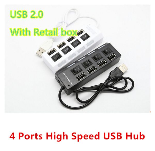 480 Mbps ad alta velocità Mini USB Hub Socket Style 4 Porte Hub caricatore multiplo USB 2.0 Interruttori adattatore On / Off per PC portatile