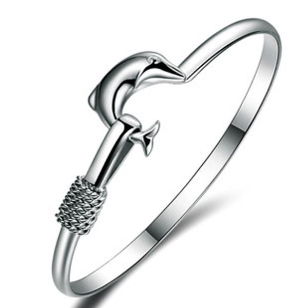 

High-quality 925 Sterling Silver Dolphin Bangles Women Fashion Charm Bangle luxury brand bracelet Jewelry pretty cute gift