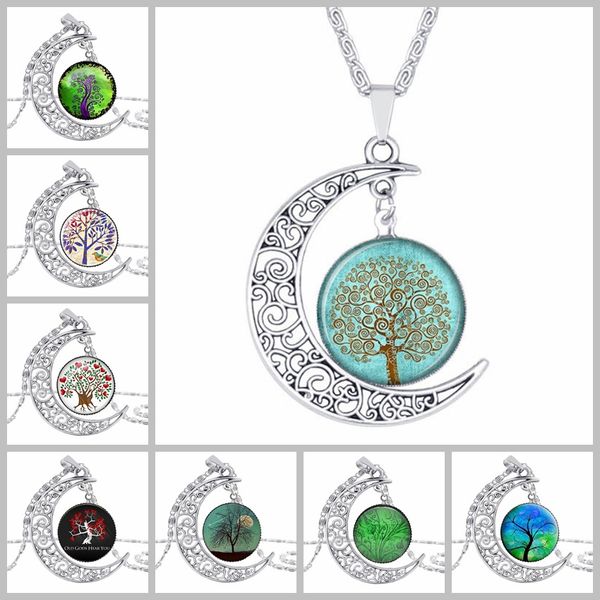 

новый урожай луна ожерелье звездное луна космос вселенная gemstone ожерелья подвески женщины аксессуары колье дерево жизни, Silver