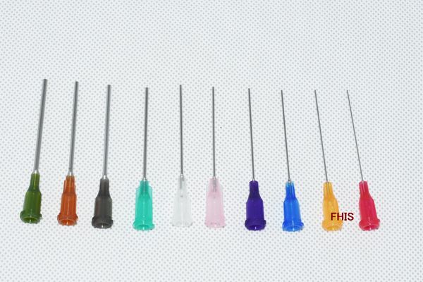 

wholesale 14g-25g w/iso standard dispensing needles pp luer lock hub 1.5 inch tubing length precision s.s. dispense blunt tips1000pcs/lot