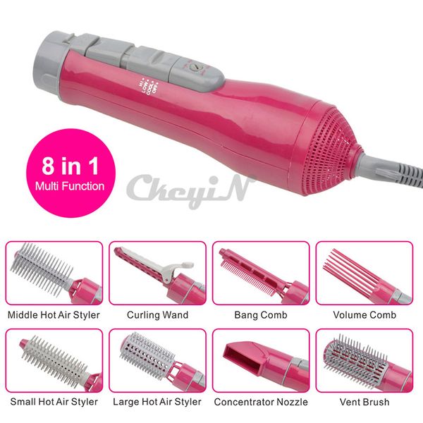 

wholesale-8-in-1 multifunctional professional electric hair dryer/brush comb set with 360 degree rotation power line hs12 -0.45wy