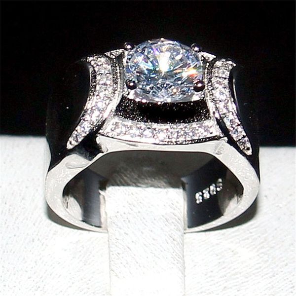 

fine jewelry 100% silod 925 sterling silver ring round cut 1.2ct diamond gemstone rings engagement wedding bands ring for men boys gift, Slivery;golden