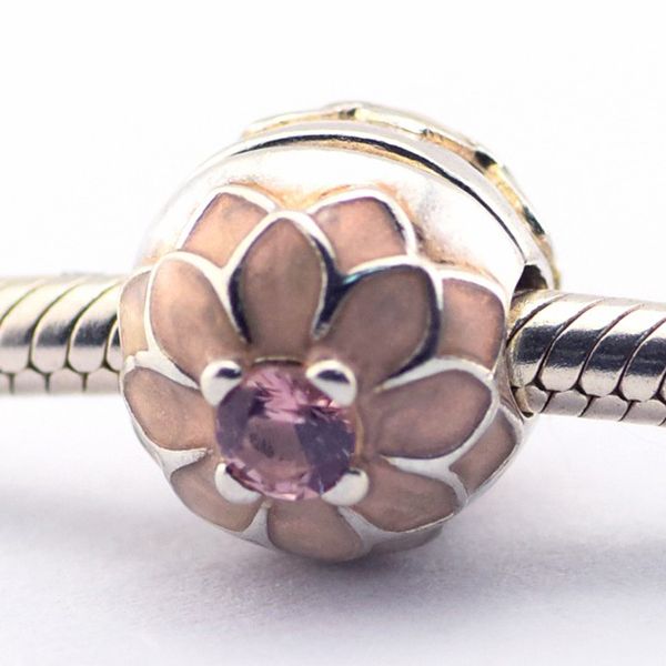 Blooming Dahlia Clipe Creme Esmalte Blush Rosa Cristal 100% 925 Sterling Silver Beads Fit Pandora Encantos Pulseira Autêntica Moda Jóias