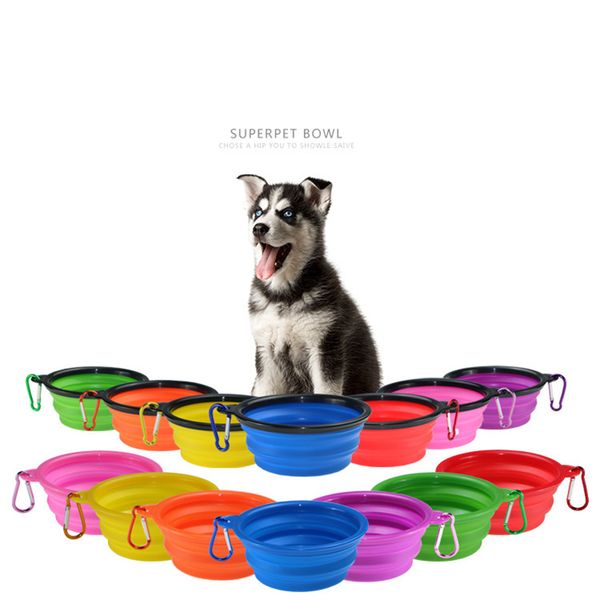 

new silicone folding dog bowl expandable cup dish for pet feeder food water feeding portable travel bowl portable bowl with buckle