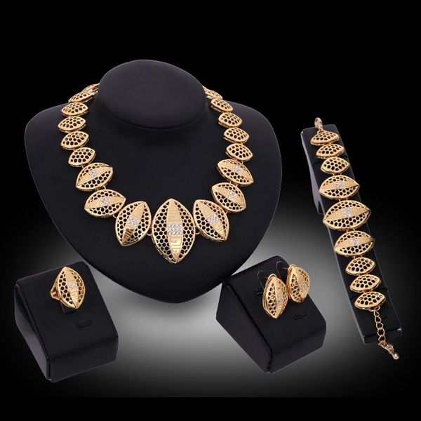 

earrings necklaces bracelets rings jewelry sets statement fashion rhinestone 18k gold plated hollow out oval party jewelry 4-piece set js166, Slivery;golden