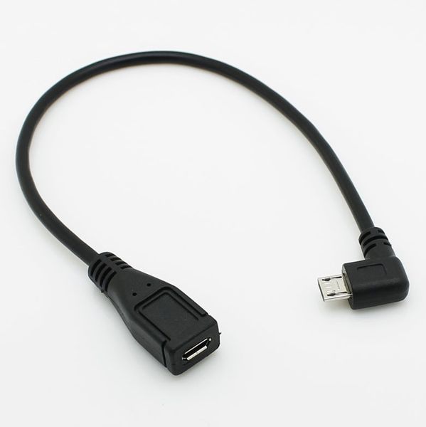 

10pcs/lot 90 degree right angle 5pin micro usb male to female m/f extension data sync power charge cable cord 25cm