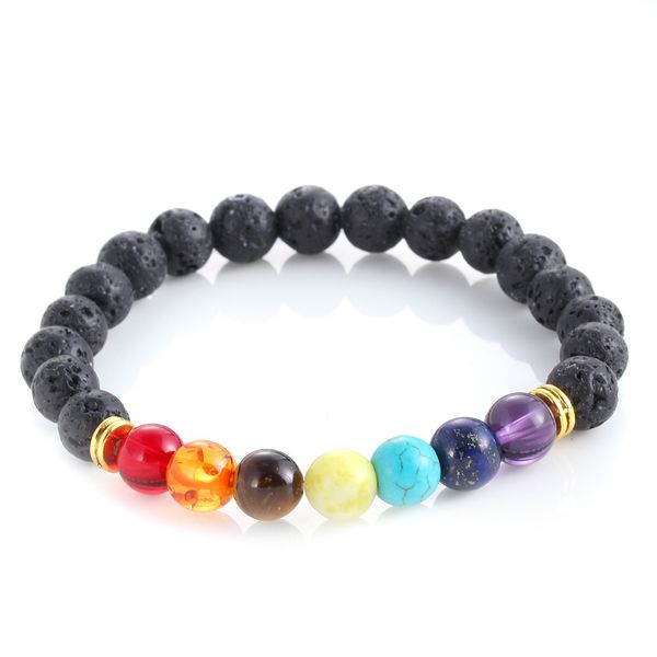 

High quality Chakra Bracelets women's 8MM Black Lava Rock turquoise Stone beads charms buddha Bangle For Men s Fashion craft Jewelry