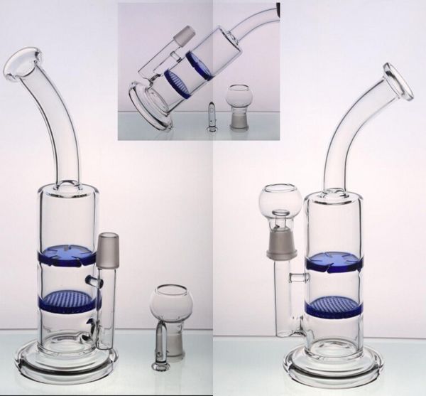 Bong trasparenti di alta qualità Tubi d'acqua Turbina a nido d'ape Riciclaggio 18,8 mm Dimensione giunto Rigs Oil Bong di vetro Percolatori Chiodo in titanio Narghilè