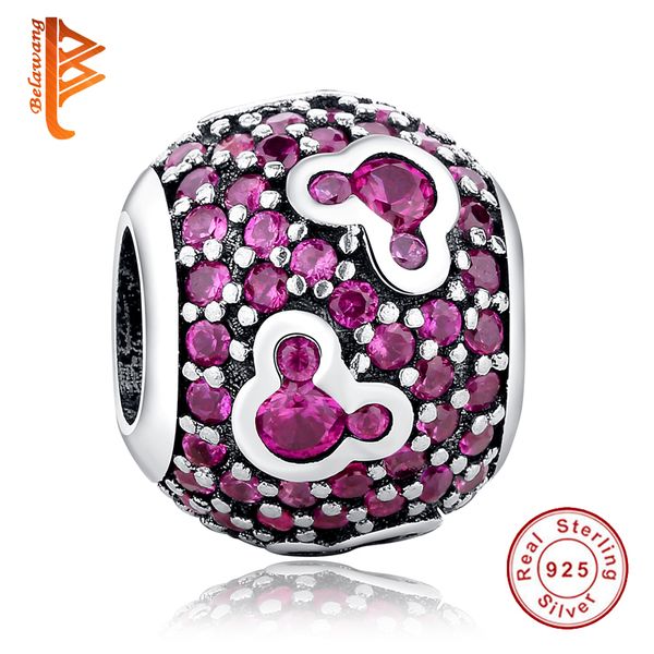 

BELAWANG Европейский стерлингового серебра 925 розовый Шарм бусины с розовый кубическ