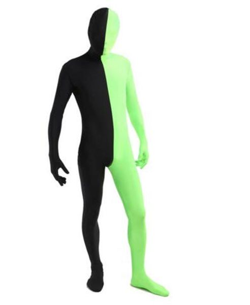 

split green and black zentai spandex lycra full bodysuit