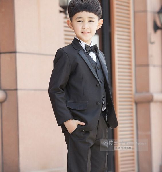 2015 Nova moda infantil terno preto menino casamento terno formal bebê menino blazer terno 5 peças F 1018