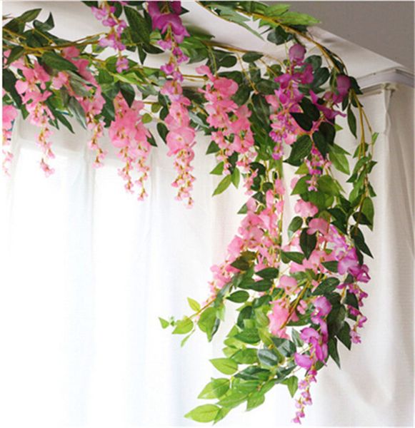 2 Pcs 190 cm Falso Wisteria Flor Rattan Seda Parede Mounted Vines Plantas de Seda Plantas De Tecido Guirlandas para Festa de Casamento Flores Decorativas