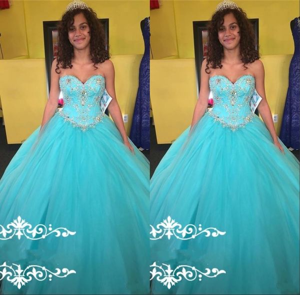 

горячая милая quinceanera платья 2017 бальное платье тюль, зашнуровать длинные кристалл бисера сладкие 16 девушки вечернее платье, Blue;red