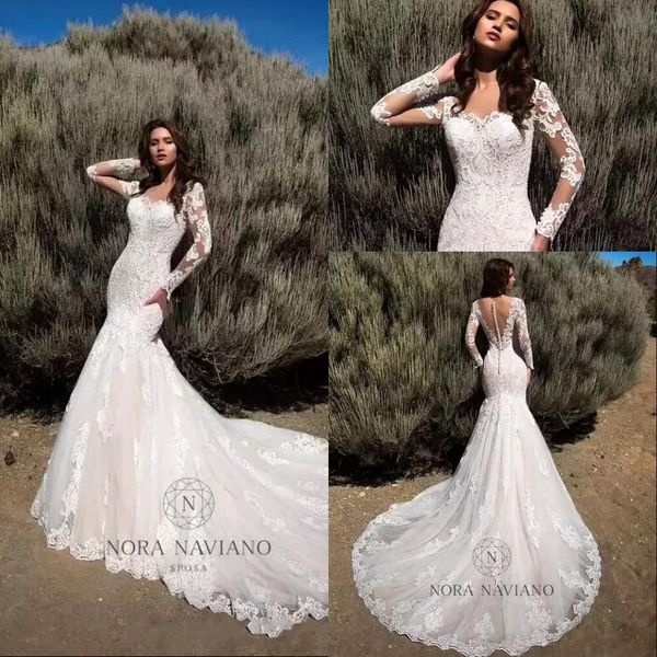 

2020 modest mermaid wedding dresses sheer long sleeves illusion back bridal gowns full lace vintage wedding bridal gowns ba6995