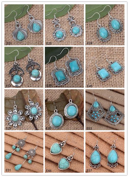 

High grade women's DIY Tibetan silver turquoise earring 12 pieces a lot mixed style,round flower European Beads Dangle earring GTTQE7