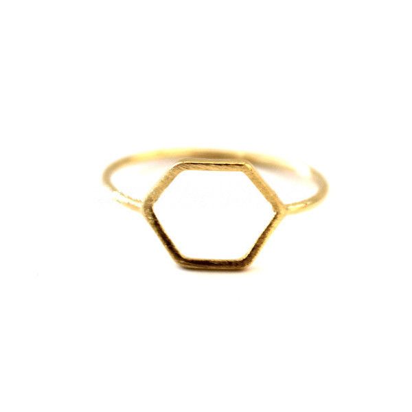 Modischer Sechseckring mit geometrischen Regeln, 18 Karat vergoldete Ringe auf der Oberfläche der Drahtziehverarbeitung