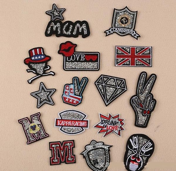 

Crystal patch Sequins sew on patches cap overco fabric logo Applique badge clothing accessori DIY applique biker vest embroidered wholesale