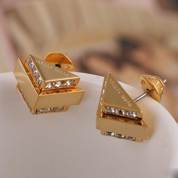 

Top brass henri bendel stud earring trangle geometric with cubic zircon and diamond women jewelry gift free shipping