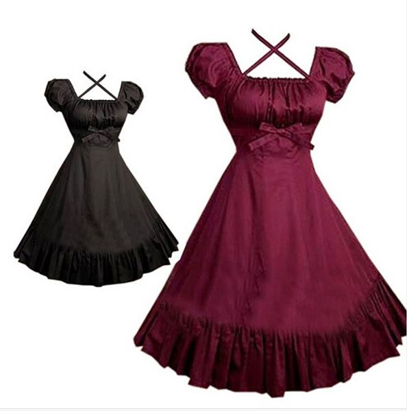 

llt063) beautiful gothic lolita dress short-sleeve shirt dress for women cosplay costumes retro dresses customized size, Black;red