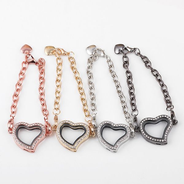 

10pc lot ilver 2015 floating heart gla living memory locket bracelet openable magnet photo gla locket bracelet