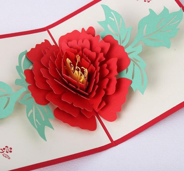 10 adet Şakayık Çiçek El Yapımı Kirigami Origami 3D Pop UP Tebrik Kartları Davetiye Kartpostal Doğum Günü Düğün Parti Hediye Için
