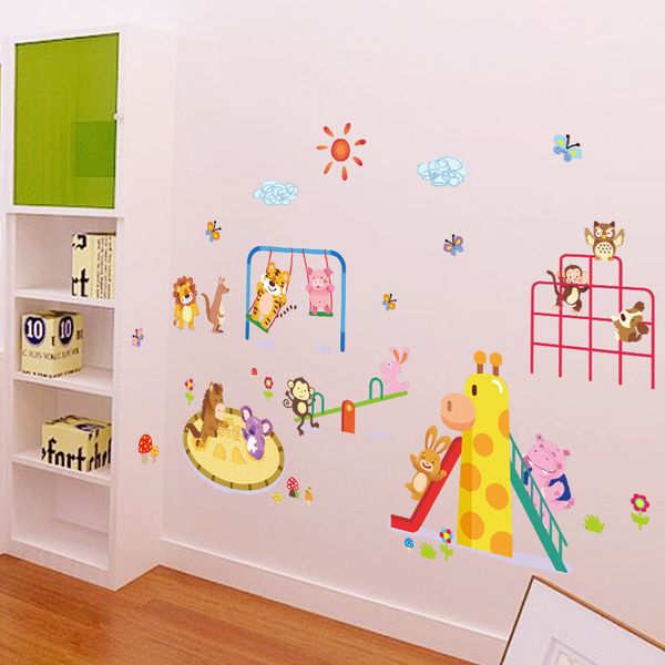 Animals Paradise Wall Stickers Kids Boys Babies Girls Room Nursery Wall Decals Lion Rabbit Monkey Tiger Kangaroo Butterfly Pig Zoo Paradise Vinyl Tree