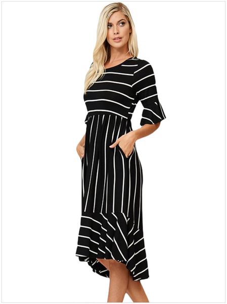 

s  l xl new women cute o-neck half sleeve striped casual elegant clubbing dress vestidos xsy61683, Black;gray