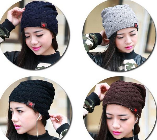 

fashion women ladies winter knit winter hat beanie reversible skull chunky baggy warm cap, Blue;gray