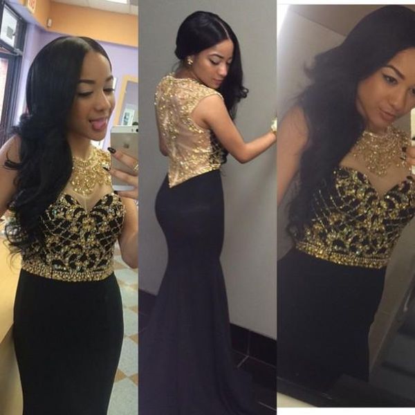 

elegant 2021 mermaid prom dresses jewel neck sleeveless gold beaded on black skirt party evening celebrity pageant dresses custom made