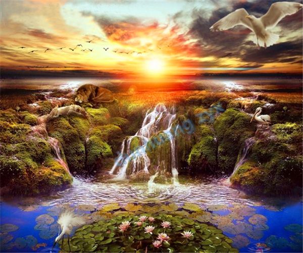 

new arrival diy diamond painting cross stitch kit set full round embroidery rhinestone home decor scenery sunset falls100 ng