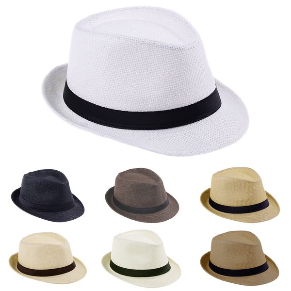 Оптовая продажа 10 шт. / Лот Летний пляж Sunhat Fedora Trilby Соломенная шляпка Гангстерская крышка подходит для детей