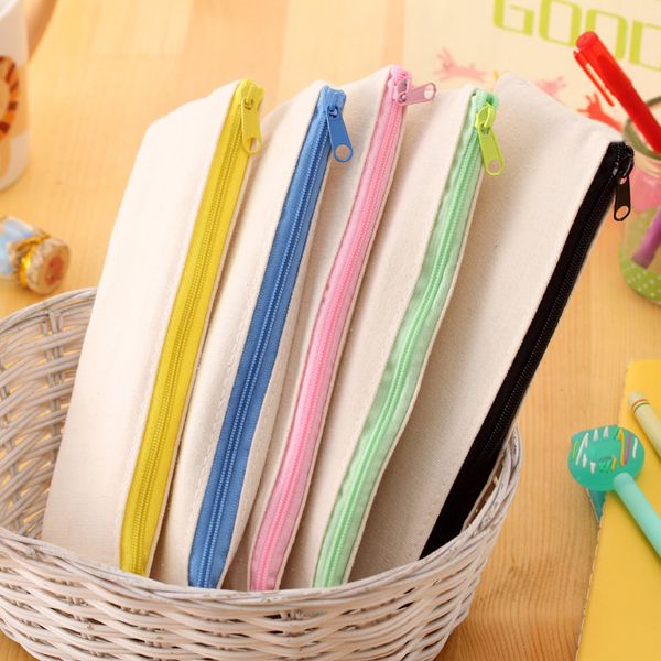 

20pcs/lot 20.5*8.5cmdiy white canvas blank plain zipper pencil pen bags stationery cases clutch organizer bag gift storage pouch