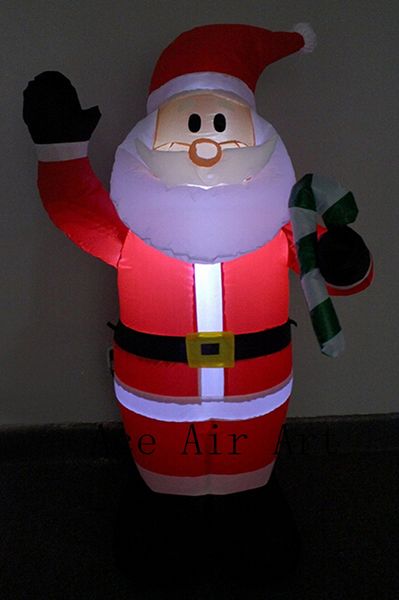 Lighted Christmas Inflatable Santa Claus With Candy Cane Yard Art