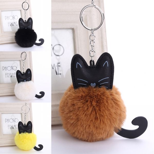 

new creative fur pom pom keychain kitten key chain pompom fur key holder cover women bag charm pendant accessorie christmas gift d36q, Slivery;golden