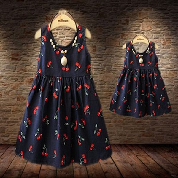 

wholesale-baby girls dresses 2016 summer matching mother daughter dress fashion print cotton family look zipper mom and daughter vestido, Blue