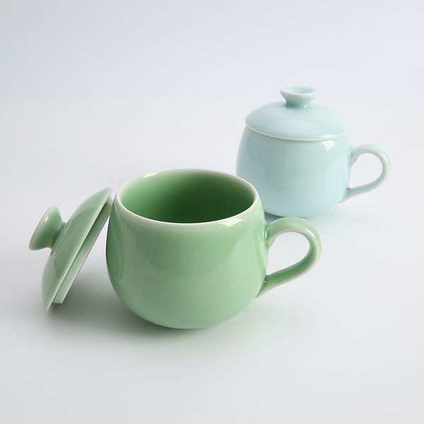 

wholesale- porcelain mug coffee longquan celadon handle cover
