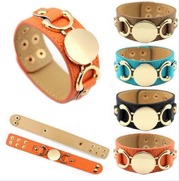 

New Hot Selling Monogram Leather Cuff Bracelet Pulseras 3 Row Gold Plated Multicolor Leather Bracelet fit men women wholesale infinity