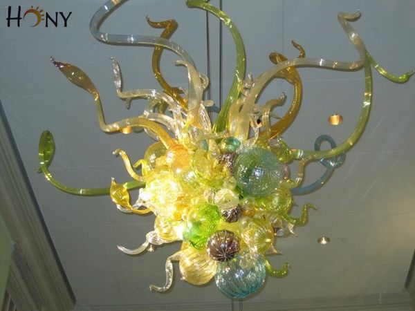 

110v/120v/220v/240v fashionable mouth blown handicraft brilliancy blown glass wrought iron chandelier
