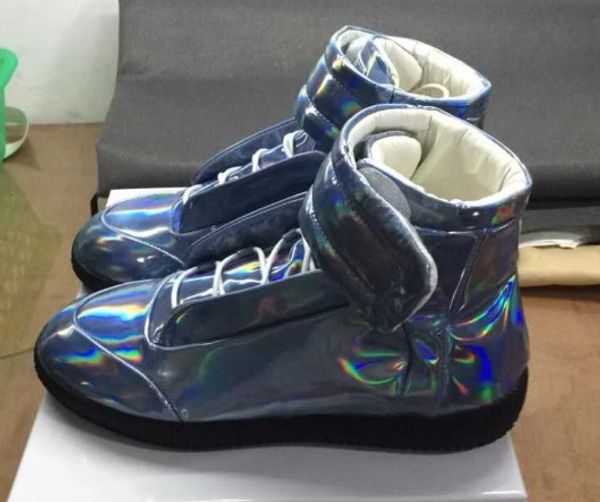 

Мужская Марка дизайнер кроссовки Kanye West High Top патент натуральная кожа повседневная квартира Margiela кроссовки обувь 38-47 с коробкой