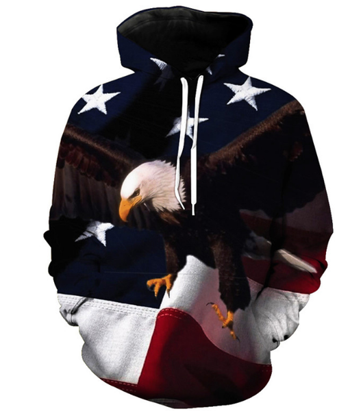 

fashion women/men flying eagle american flag harajuku style funny 3td print casual hoodies plus size kk95, Black