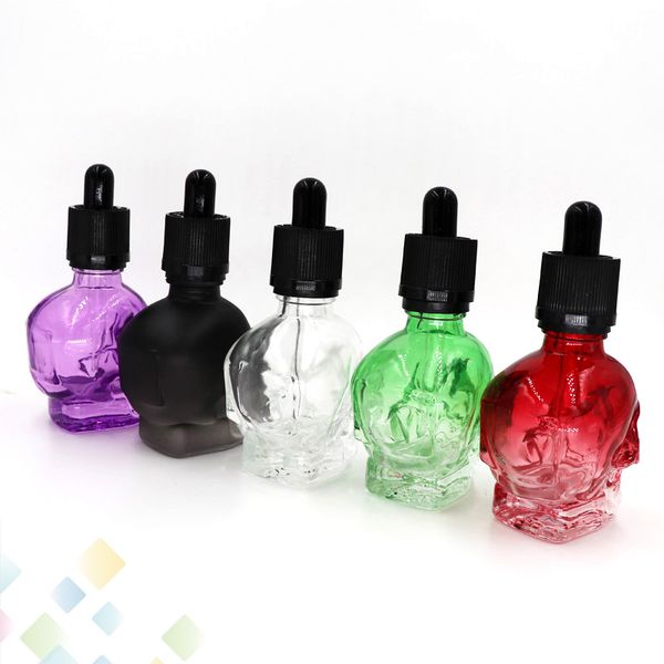

Skull Glass Bottles 30ml Empty E Liquid Bottles with Childproof Cap Fit E-Liquid Electronic Cigarette Accessories 5 Colors DHL Free
