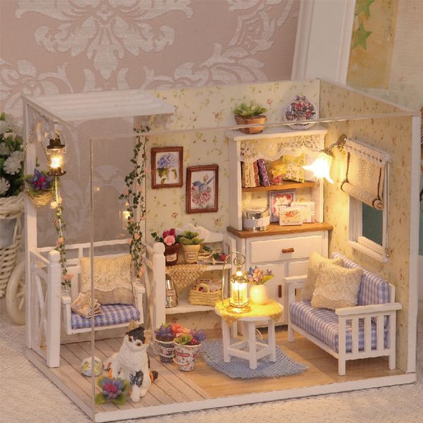 

wholesale-doll house diy miniature wooden puzzle 3d dollhouse miniaturas furniture house doll for birthday gift toys h13