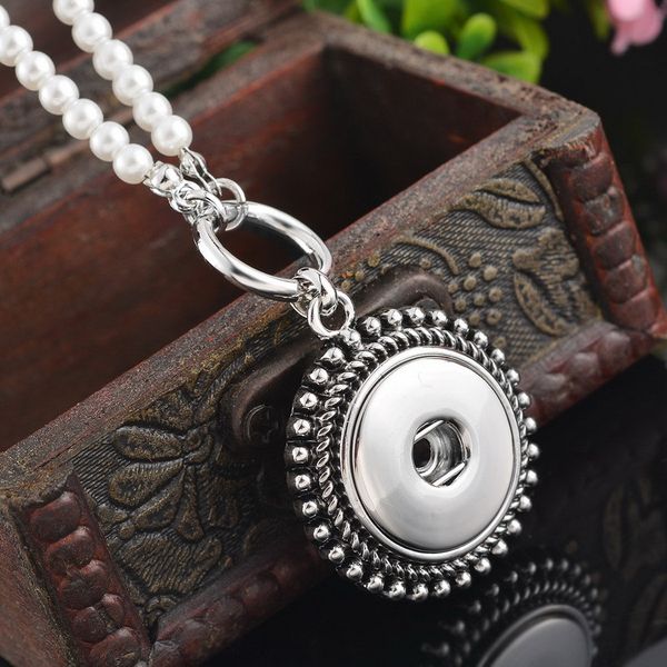 

europe style interchangeable snap jewelry metal diy snap button pendant pearl necklace 50.5cm for women, Silver