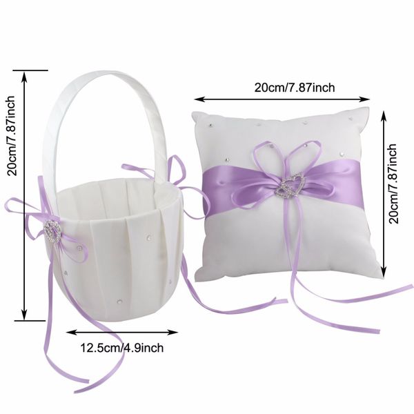 

eco friendly 2pcs /set satin wedding party decoration product ring pillow +flower basket home decor white color