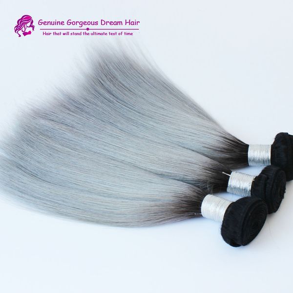 

brazilian 3pcs/lot ombre silver grey human hair weaving 1b/gray two tone brazilian human hair extensions ombre hair bundles, Black
