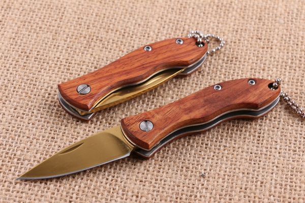 Neues Wolf Taktisches Klappmesser 5CR15MOV 57HRC Titangoldklinge Holzgriff Outdoor Jagd Überleben Taschenschlüsselbund Utility EDC Messer