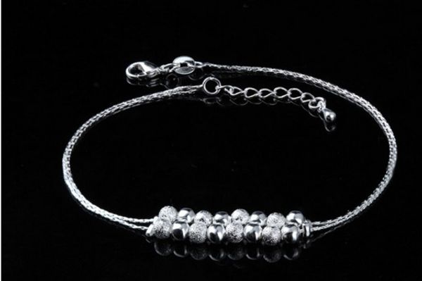 

sterling silver 925 ankle chain 16 silver beads ankle bracelets gifts for girls foot chain barefoot sandals, Red;blue