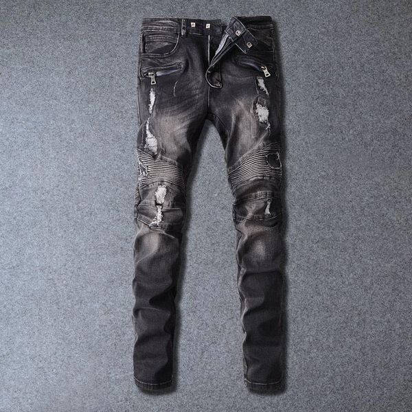 

fashion new fit wholesale-2021 brand men's jeans cool jeans arrival plus size biker male ripped skynny men jdfaf, Black